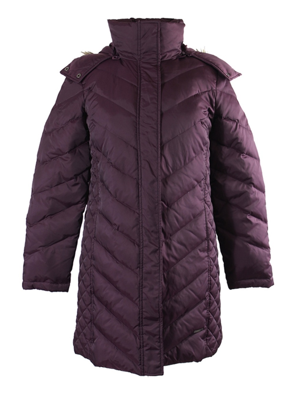 Kenneth Cole Purple Faux-Fur-Trim Chevron Quilted Puffer Coat - Deep Plum Size S